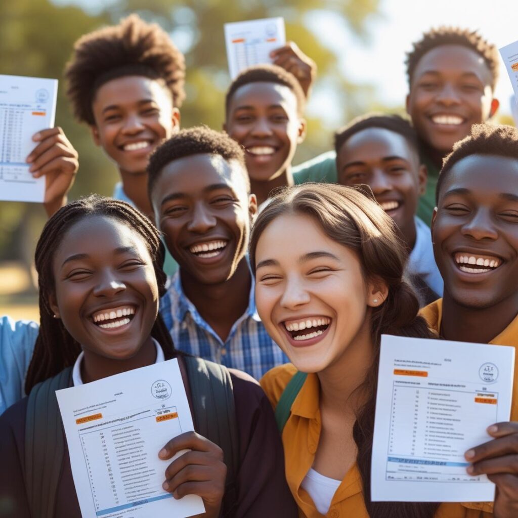 a scene of few students happy after their exam and indication of their sucess in their exams